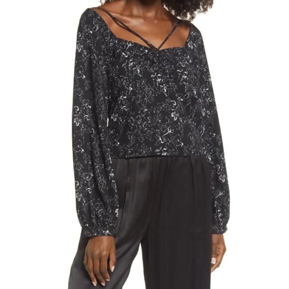 Open Edit Women's Printed Smocked Blouse Top - L - Picture 1 of 7